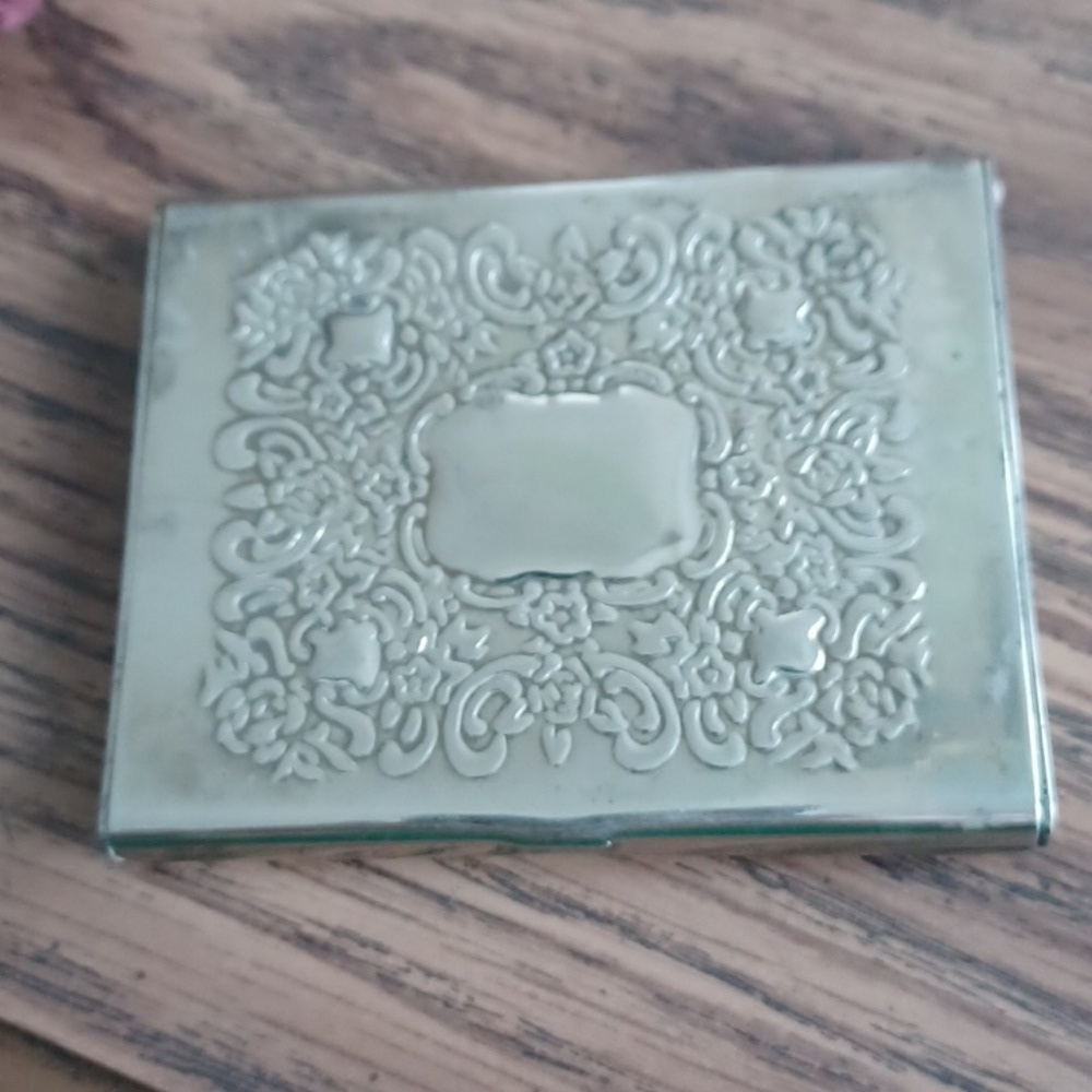 Vtg Goldinger Silver Art Co Silver plate compact, Business Card, photo case